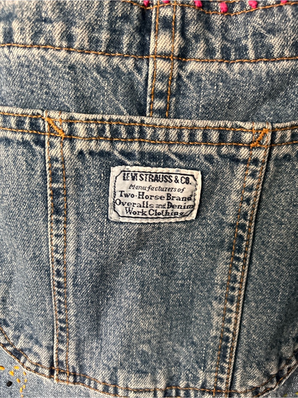 Vintage Levi’s Embroidered Denim Jean Overalls Sz L - Picture 4 of 16